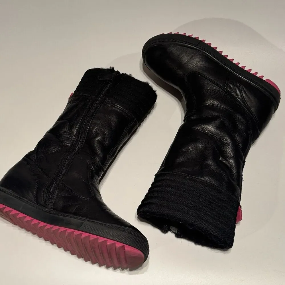 Naturino Girls Black Leather Boots Size US 12 EU 31 Wool Lined Rain Step